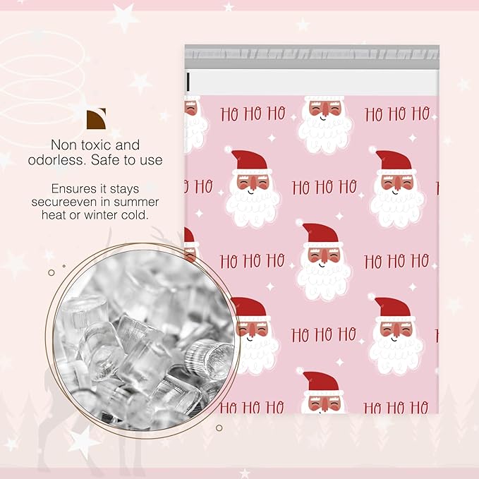 Metronic Christmas Poly Mailers 10x13 Pink, Santa Claus Small Shipping Bags - Image 7