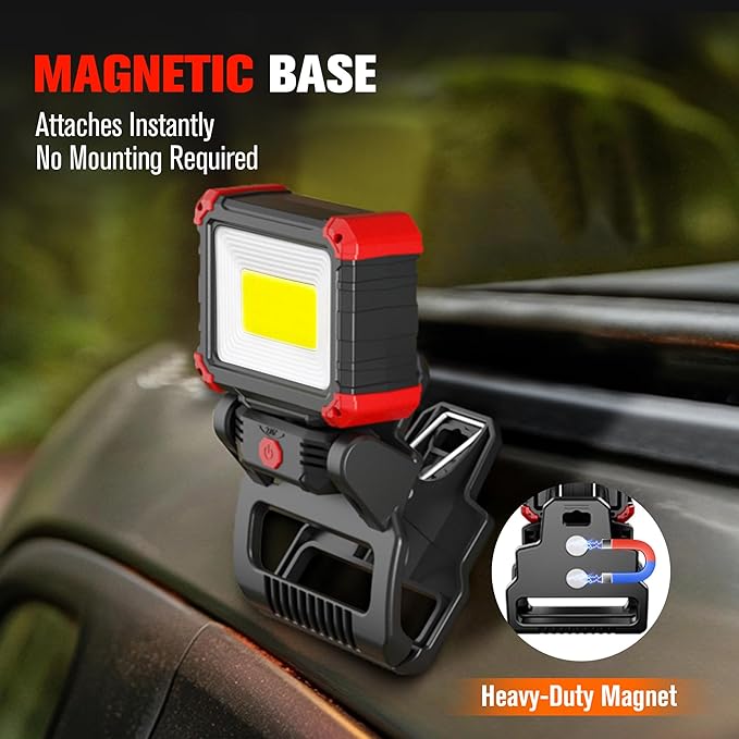 Yls 2pack LED Work Light, 2100LM Rechargeable COB Magnetic Clip on Work Light - Image 3