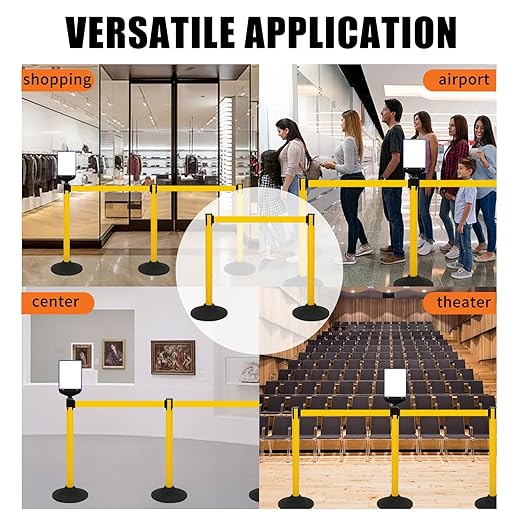 41" Yellow Crowd Control Stanchion Set, Stable Heavy-Duty Rubber Base - Image 6