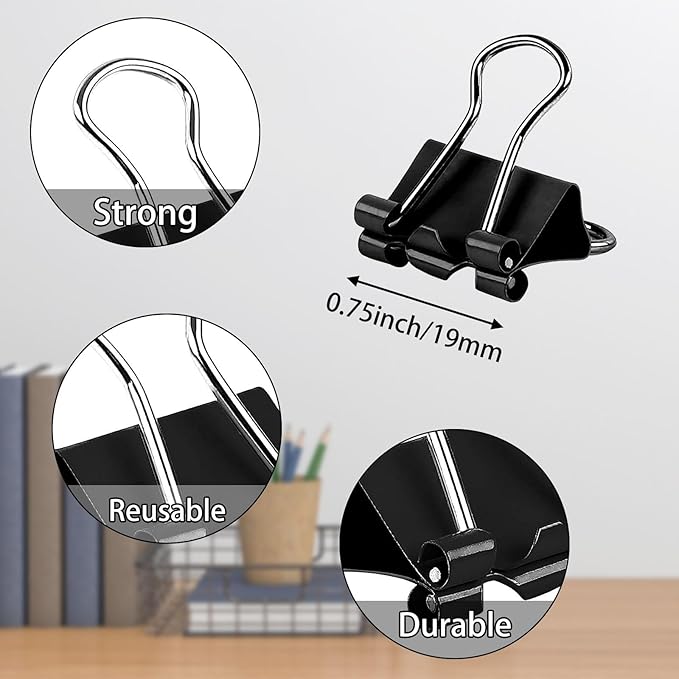 SANNIX 75 PCS Mini Binder Clips, 3/4 inch 19mm Binder Clips Black Paper Clamps - Image 2