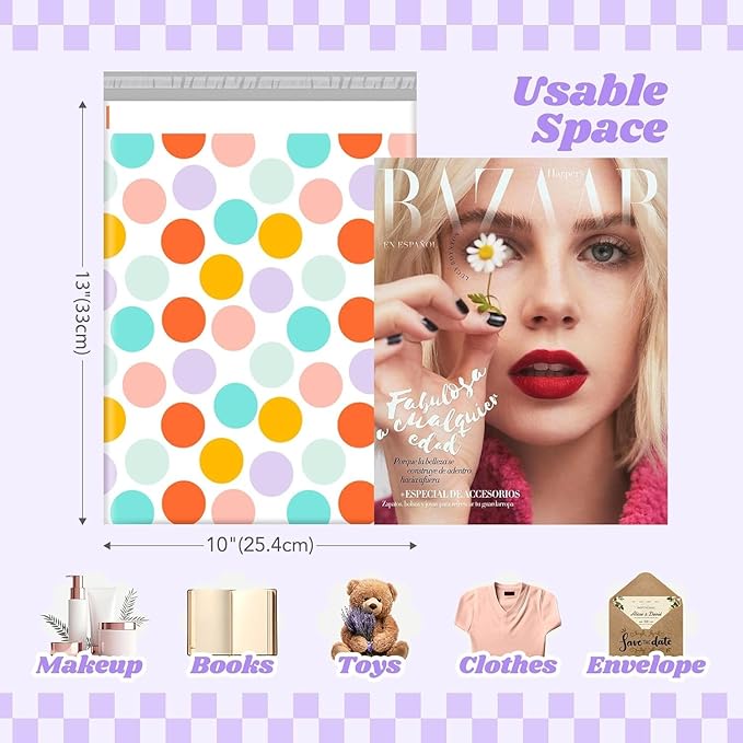 Metronic Cute Poly Mailers 10x13" 1200Pcs, Colorful Polka Dots Shipping Bags - Image 2
