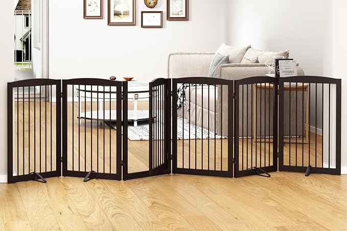 Freestanding Pet Gate with Door, Tall Dog Gate by PUPETPO