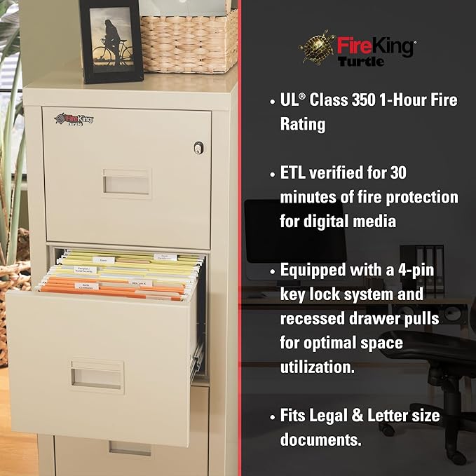 FireKing Turtle Vertical 4 Drawer Legal and Letter Fire Safe File Cabinet - Image 7