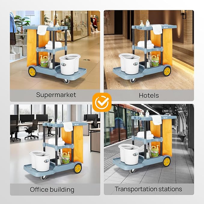TUFFIOM Commercial Traditional Cleaning Janitorial 3-Shelf Cart, 500 Lbs - Image 8