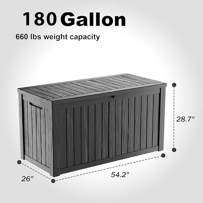180 Gallon Resin Deck Box, Lockable Patio Outdoor Storage Box - Image 5