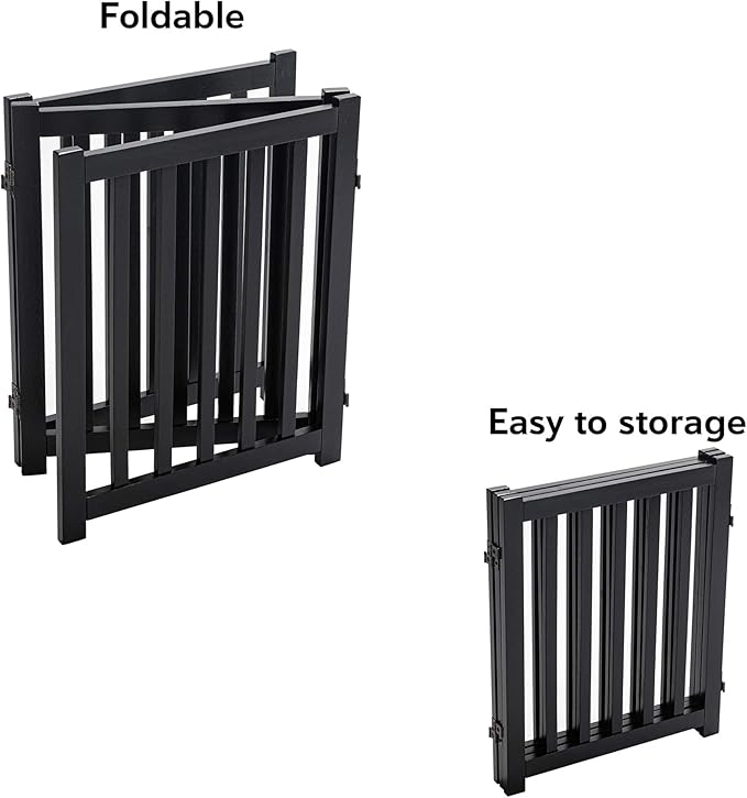 LZRS 3-Panel Wooden Free Standing Foldable Dog Gate Indoor – 24" High, - Image 4