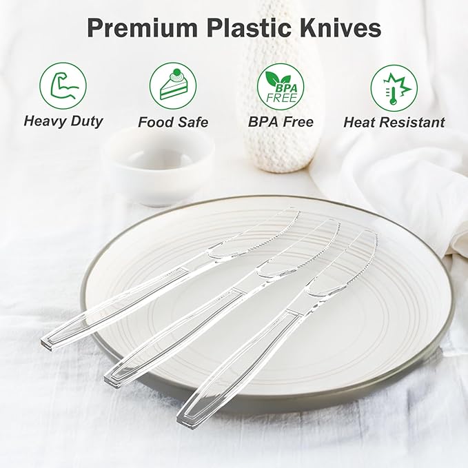 360 Count Extra Heavy Duty Clear Plastic Knives Disposable, Heat Resistant - Image 3