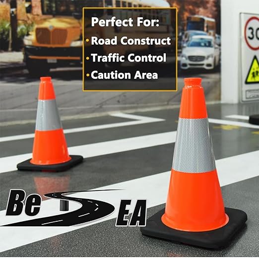BESEA 18" inch Traffic Cones Traffic Safety Cones Black Base Construction Road - Image 3