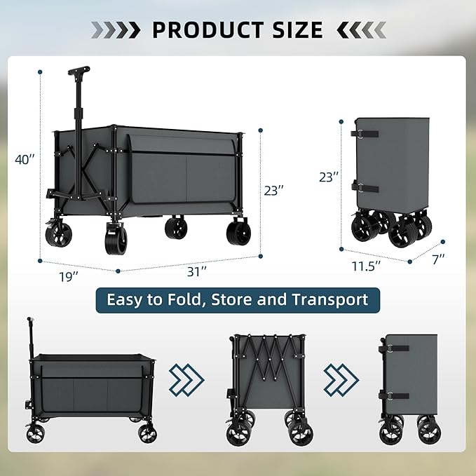 Favoyard Collapsible Wagon Carts Foldable 150L & 360LBS Portable Folding Wagons - Image 8