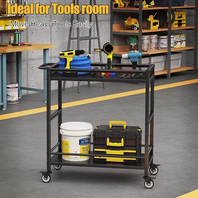300LBS Heavy Duty Service Utility Cart on Wheels, Metal Rolling Utility Cart - Image 5