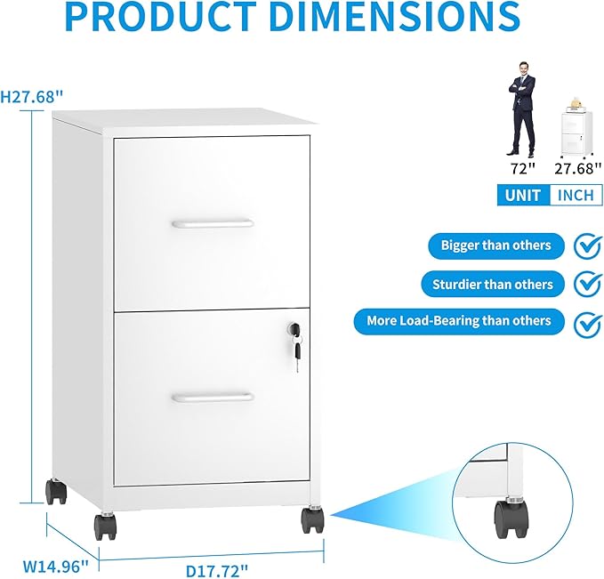 2 Drawer Mobile File Cabinet - Image 3