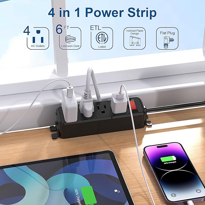 Wall Mount Power Strip, Flat Plug Power Strip - Image 2