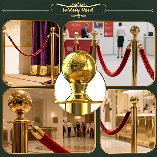 2Pcs Gold Stanchion Post Queue Velvet Ropes and Posts - Image 7