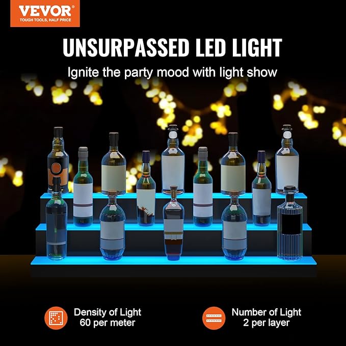 VEVOR LED Lighted Liquor Bottle Display, 3 Tiers 40 Inches, Supports USB - Image 2