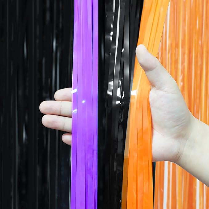 3 Pack 3.3 x 8.2 ft Halloween Foil Fringe Backdrop Curtains, Tinsel Streamers - Image 5