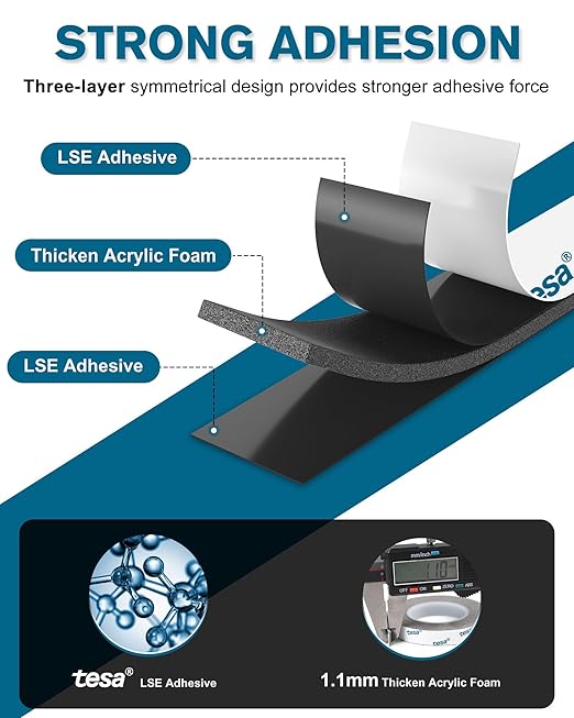 Tesa Double Sided Tape Heavy Duty 0.4in x 10ft 6311, Adhesive Mounting Tape - Image 2
