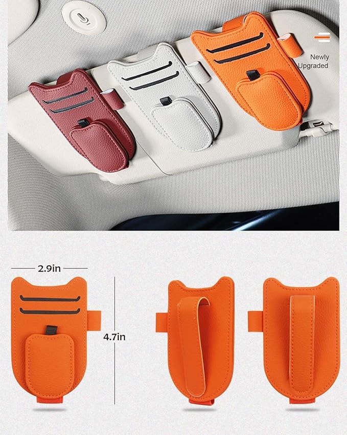 Sunglasses Holder for Car Visor, Magnetic Leather Glasses Eyeglass Clip - Image 7
