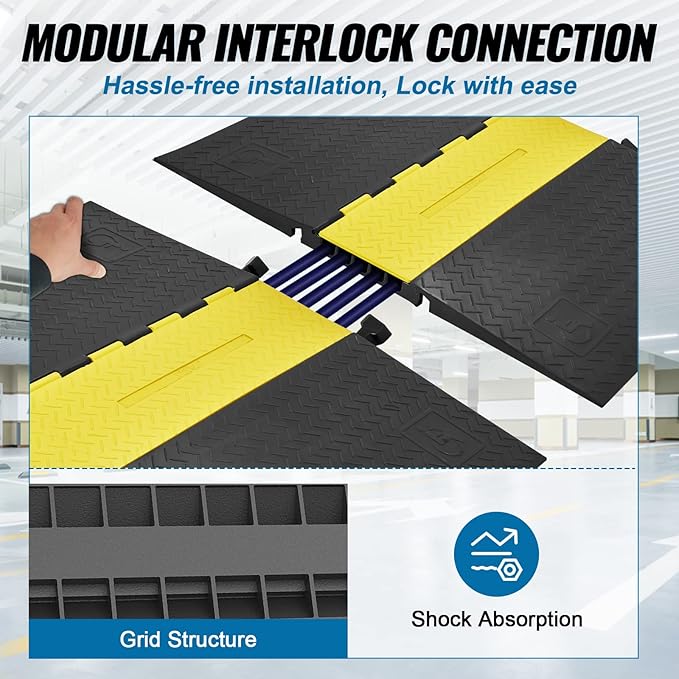 VEVOR 5 Channel Rubber Cable Protector Ramp, Heavy Duty 22000 lbs/axle Capacity - Image 6