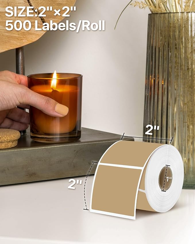 iEager Brown Square Thermal Label Stickers, 500 Sheets/Roll - Image 2
