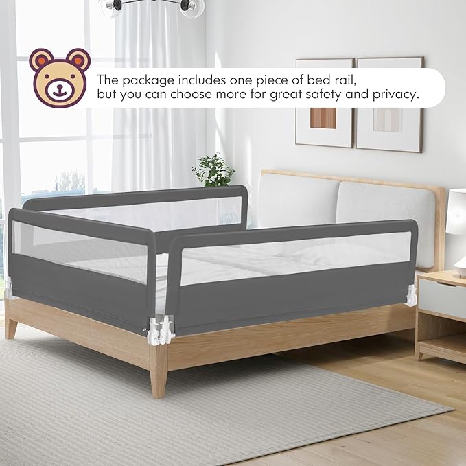 BABY JOY Bed Rails for Toddlers, Swing Down Bed Guard w/Safety Strap, Folding - Image 8
