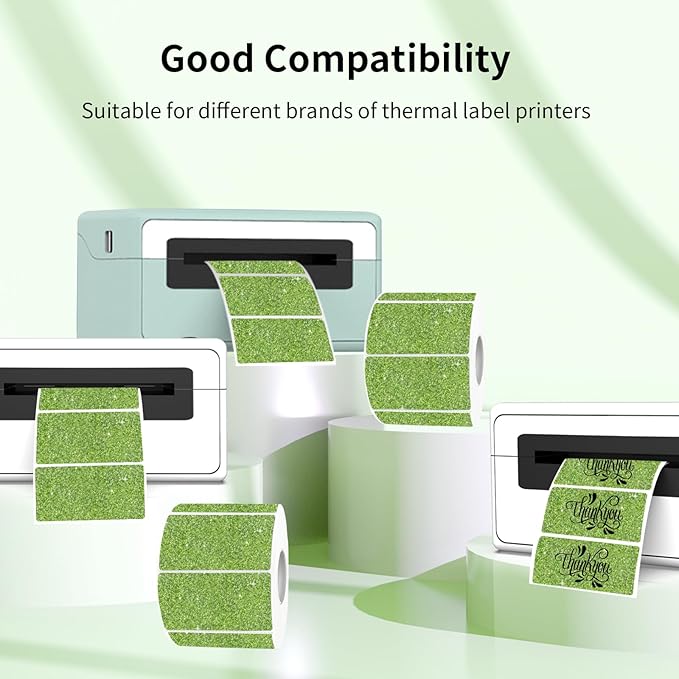3x2 Inch Holographic Thermal Labels, Glitter Green Thermal Sticker Labels - Image 2
