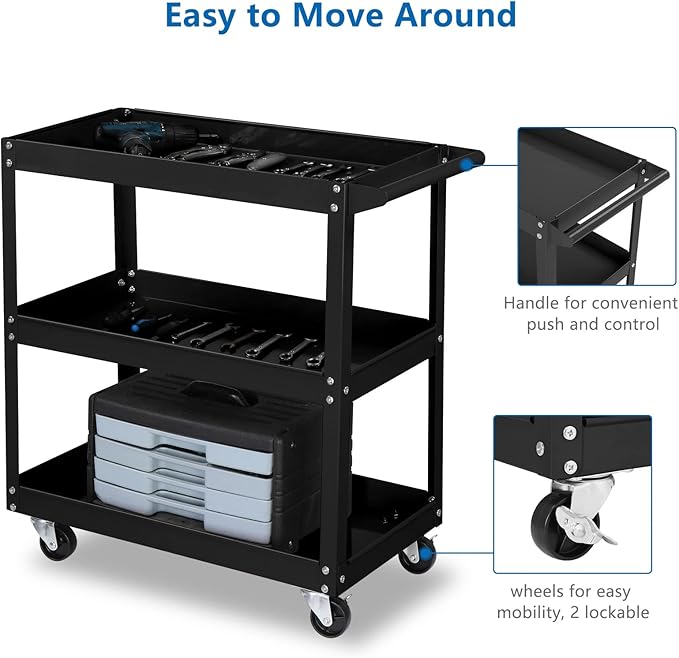 TUFFIOM 3 Tier Rolling Tool Cart, 330 Lbs Capacity, - Image 3