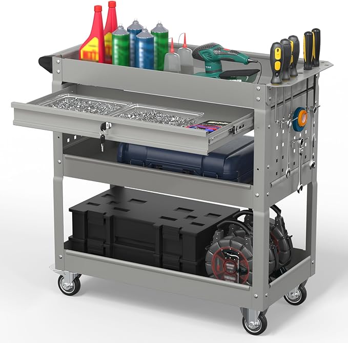 3 Tier Rolling Tool Cart on Wheels, 550 LBS Tool Cart by Cobinery