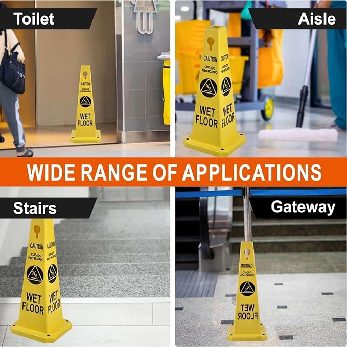 Caution Wet Floor Sign, 26.4-Inch Safety Cone, 4 Pack Yellow Plastic, - Image 6