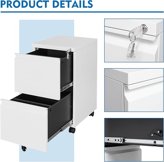 2 Drawers File Cabinet with Lock Metal Vertical File Cabient with Wheels Mobile - Image 7