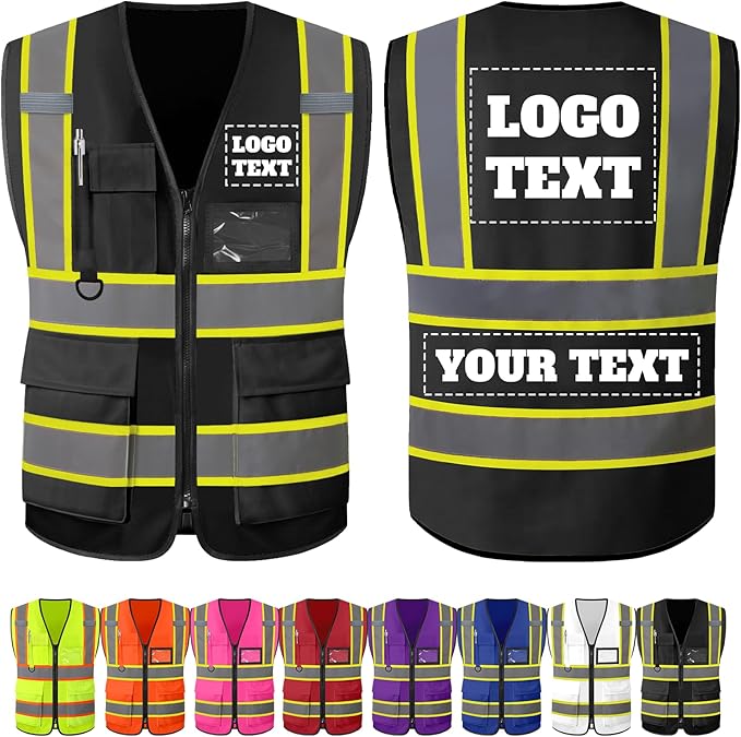 Custom Safety Vest with Logo Personalized High Visibility Vest Reflective by PFTPOW