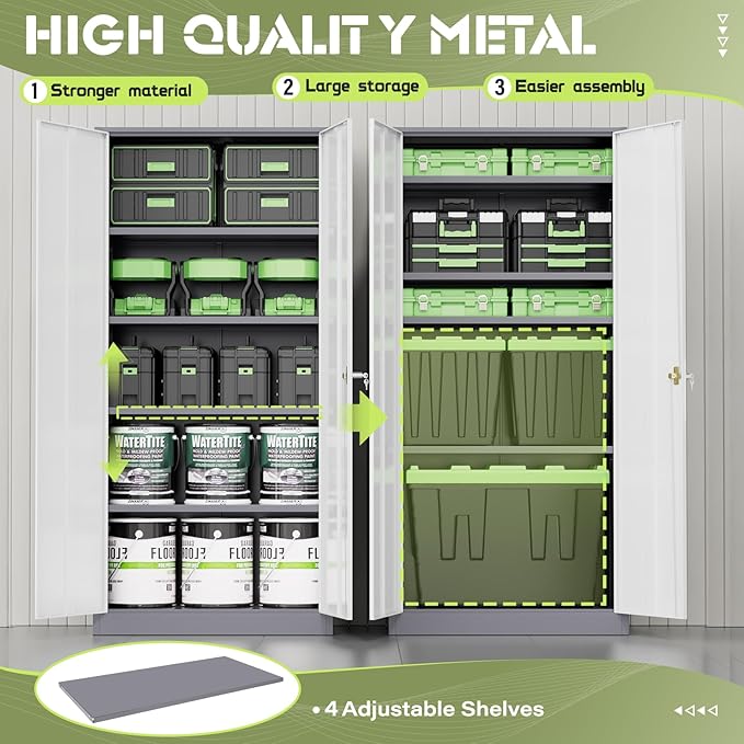 Crownland 72" Lockable Metal Storage Cabinet, Garage Storage Cabinets, High - Image 5