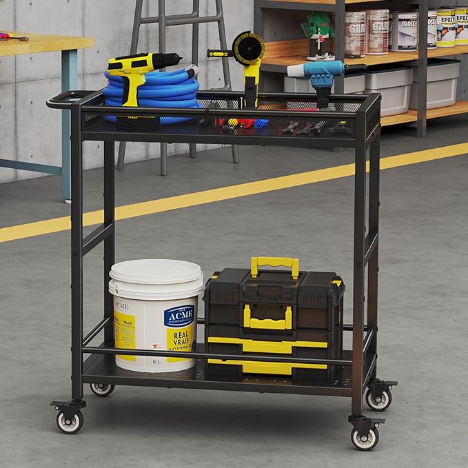 300LBS Heavy Duty Service Utility Cart on Wheels, Metal Rolling Utility Cart by Cidaziya