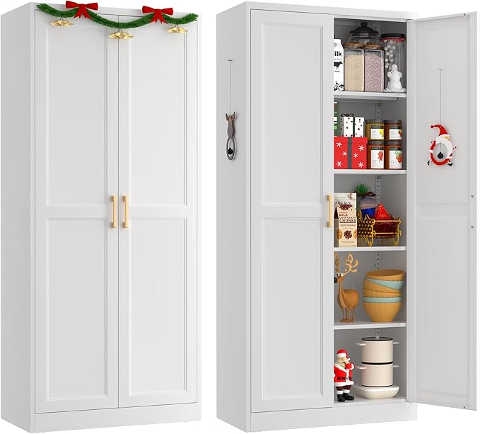 White Kitchen Pantry Cabinet, 71 Inch Tall Metal Storage Cabinet by POLUP