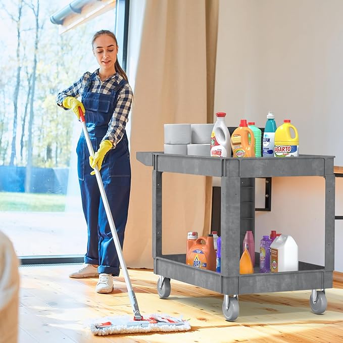 Utility Cart on Wheels, 2 Shelf Heavy Duty Plastic Rolling Cart, 550LBS - Image 7