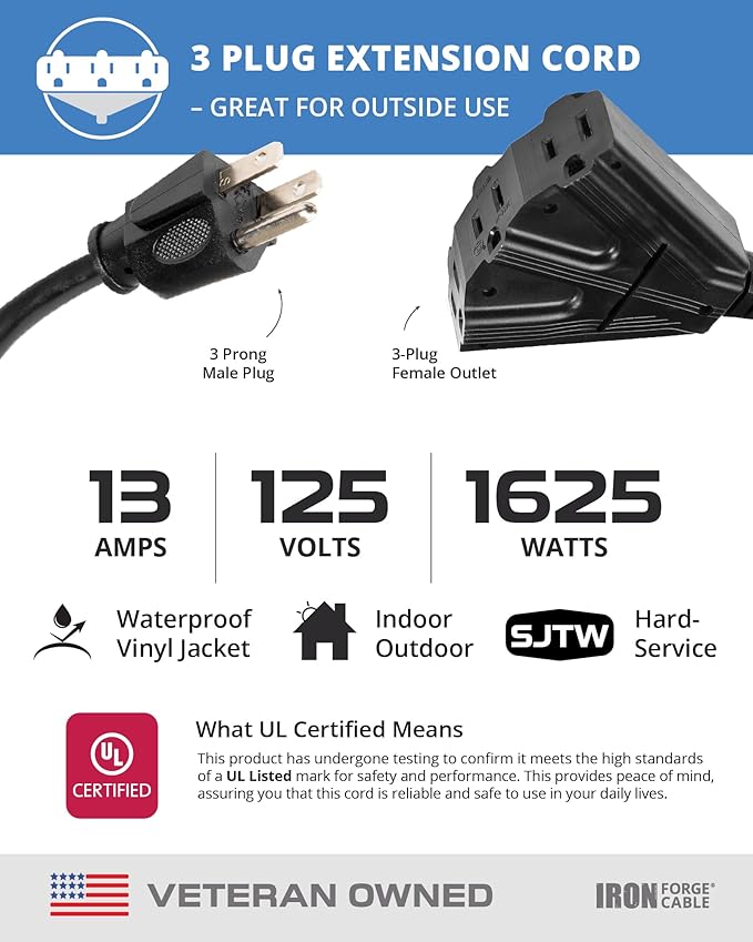 Iron Forge Cable 8 Ft Black Extension Cord - Image 3