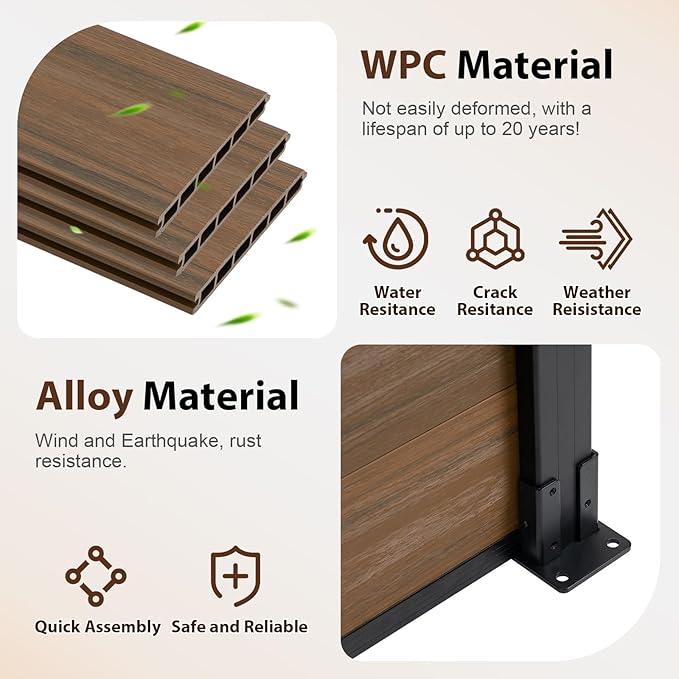 6ft x 6ft Outdoor Privacy Fence, Tall Wind Resistant Covering, Wood Plastic - Image 4