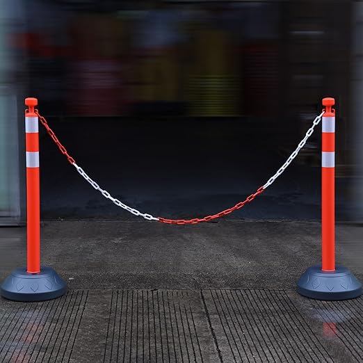 6 Pack 40" inch Work Zone Chain Post Set, Traffic Delineator Post Cones - Image 5