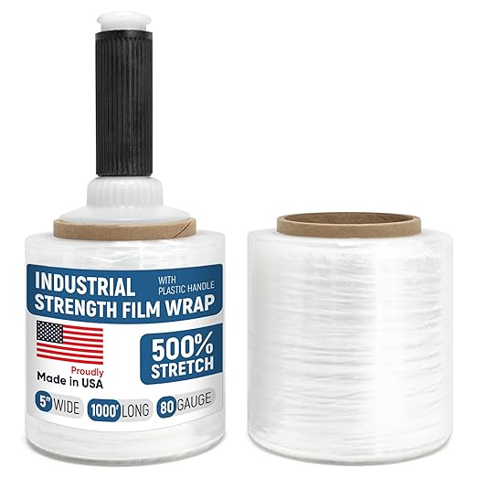 5" x 1000’ Industrial Strength Stretch Wrap, Ready to Use Pack of 2 Mini Rolls by Paclord