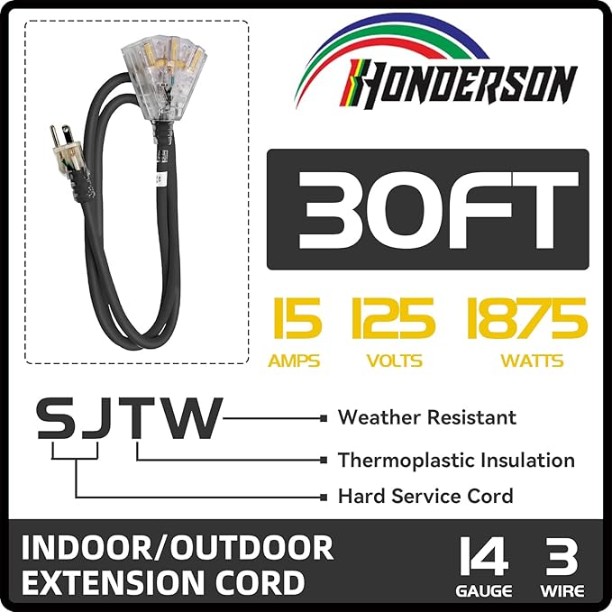 3-Outlets Indoor Outdoor Extension Cord Weatherproof - Image 2