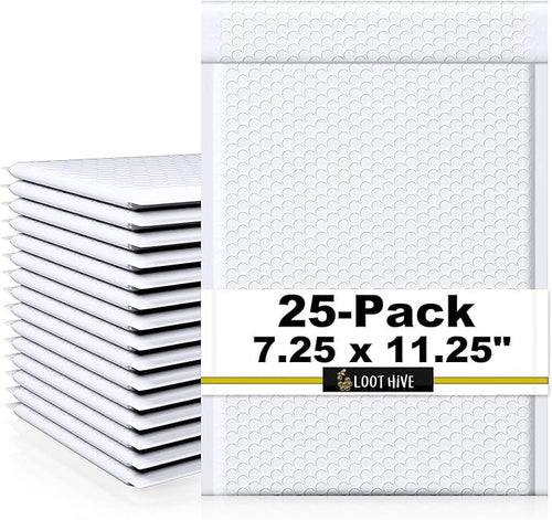 25-Pack 7.25x11.25" White Poly Bubble Mailers, Padded Shipping #1 Envelopes - Image 2