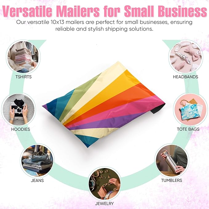 10x13 Poly Mailers – Retro Rainbow – Waterproof, Tear-Resistant Shipping Bags - Image 4