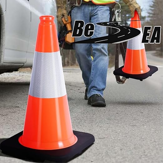 BESEA 18" inch Traffic Cones Traffic Safety Cones Black Base Construction Road - Image 4