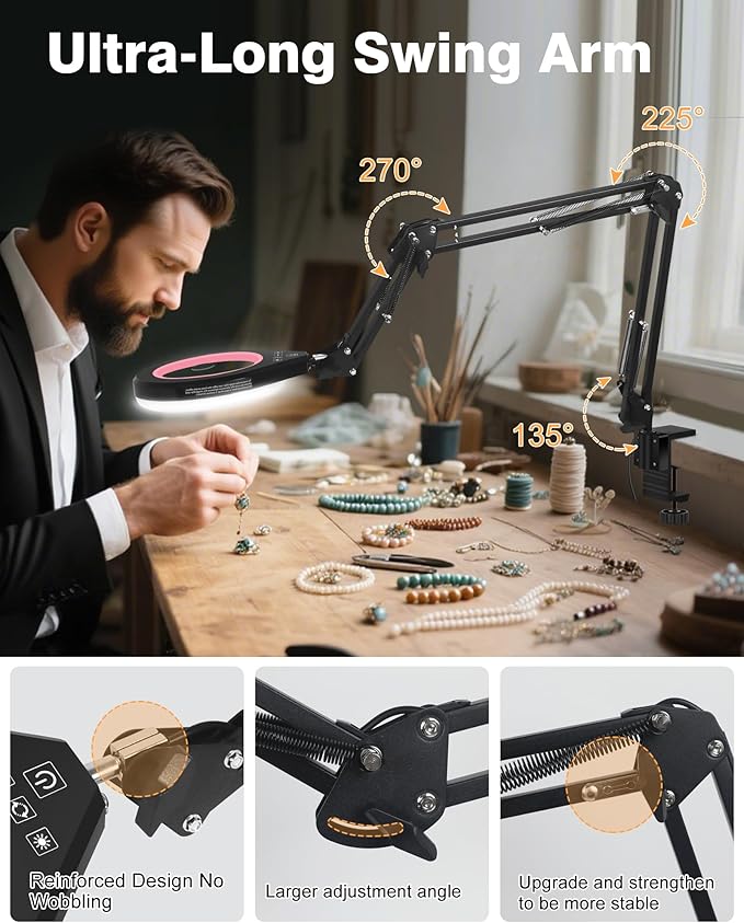 10X & 5X Magnifying Glass with Light, Ultra Long Swing Arm, 5 Colors & 10 - Image 7