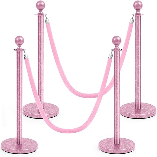 Ferraycle 4 Pcs Stainless Steel Stanchions Post Queue 38 Inch, 5 ft Velvet by Ferraycle