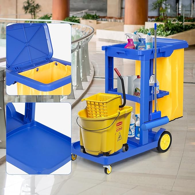 tonchean Commercial Janitorial Cart, 3-Shelf Housekeeping Cart - Image 8