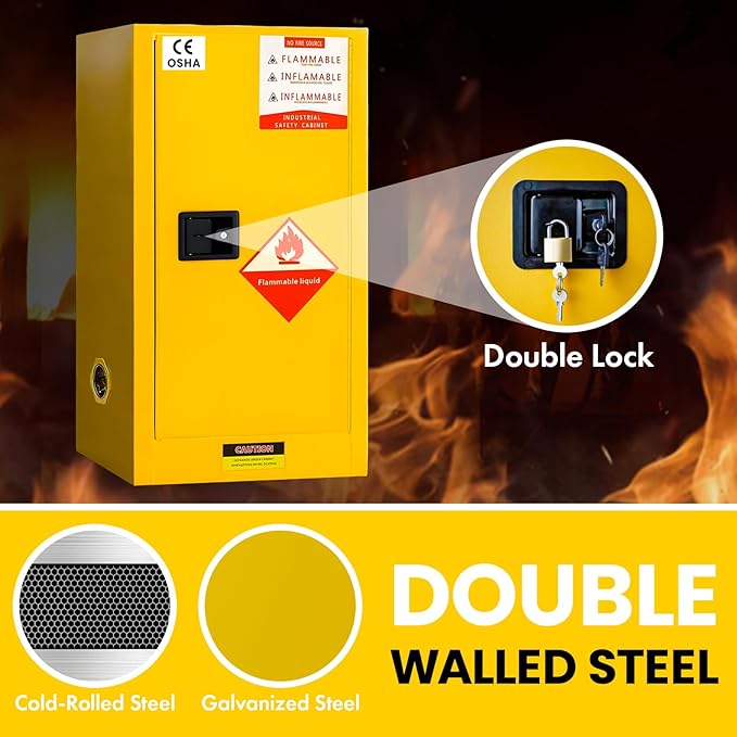 Flammable Storage Cabinet 34"x34"x65", 90 Gallon Chemical Safety Cabinet - Image 5