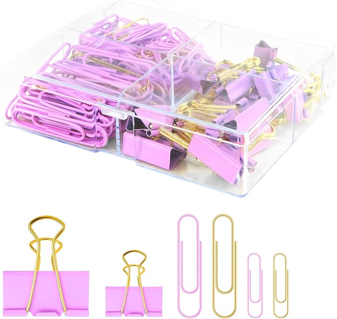 Cute Paper Clips Binder Clips Combo Set, 165 Psc, Cute Office Supplies Set by CREECHWA