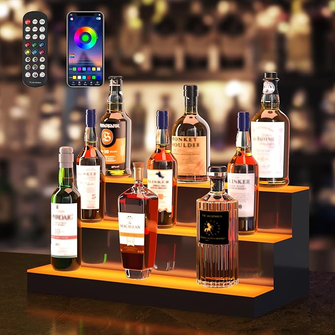 VEVOR LED Lighted Liquor Bottle Display, 3 Tiers 24 Inches, Supports USB by VEVOR