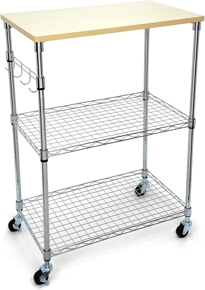 Chrome 3-Tier Rolling Kitchen Cart by Unknown