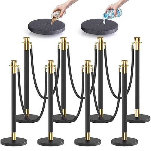 kaiyomi 8Pcs Stanchions with Black Velvet Ropes Set, 5 Feet Velvet Ropes and by KaiyomiCrowdControlSeries
